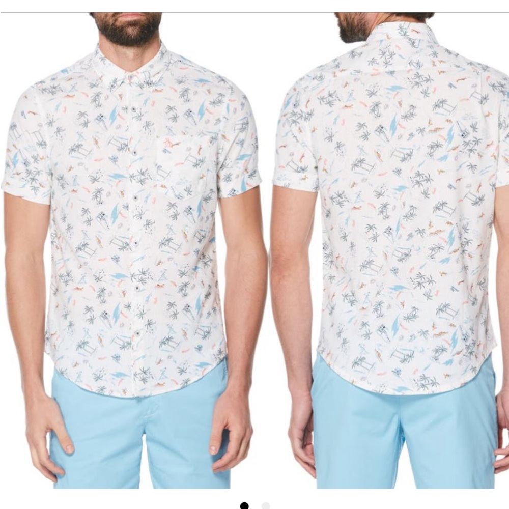 Original Penguin White and Blue Casual Button Down Shirt